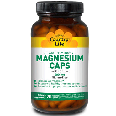 Country Life, Target-Mins, Magnesium Caps, 300 mg, 120 vegetariske kapsler