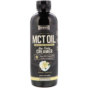 Onnit, emulgeret MCT-olie, ikke-mejeri-flødekande, cremet vanilje, 16 fl oz (473 ml)