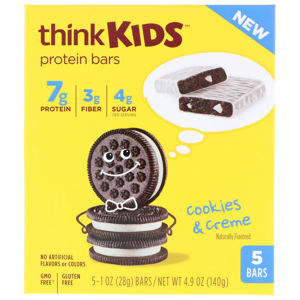 ThinkThin ThinkKids Batoane Proteine ​​Biscuiți și Cremă 5 Batoane 1 oz (28 g) fiecare