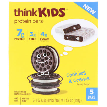ThinkThin ThinkKids חטיפי חלבון עוגיות וקרם 5 חפיסות 1 oz (28 גרם) כל אחד