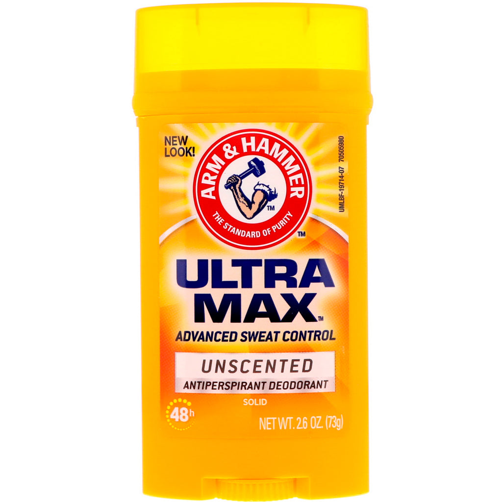 Arm & Hammer, UltraMax, antyperspirant w postaci stałej, dla mężczyzn, bezzapachowy, 2,6 uncji (73 g)