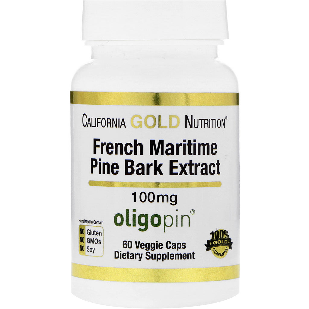 California Gold Nutrition French Maritime Pine Bark Extract 100 mg Antioksidant Polyphenol 60 Veggie Caps