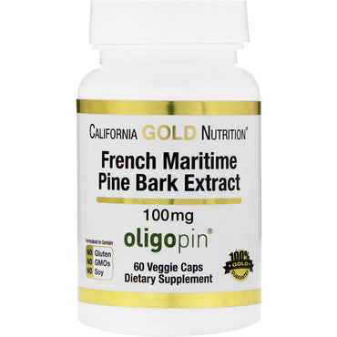 California Gold Nutrition مستخلص لحاء الصنوبر البحري الفرنسي 100 مجم بوليفينول مضاد للأكسدة 60 كبسولة نباتية