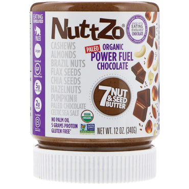 Nutzo, , דלק כוח, 7 חמאת אגוזים וזרעים, שוקולד, 12 אונקיות (340 גרם)