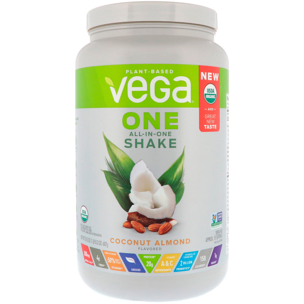 Vega, én, alt-i-ett-shake, kokosnøttmandel, 687 g (24,3 oz)