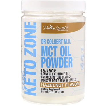 Divine Health, Dr. Colbert's Keto Zone, óleo MCT em pó, sabor de avelã, 315 g (11,11 oz)
