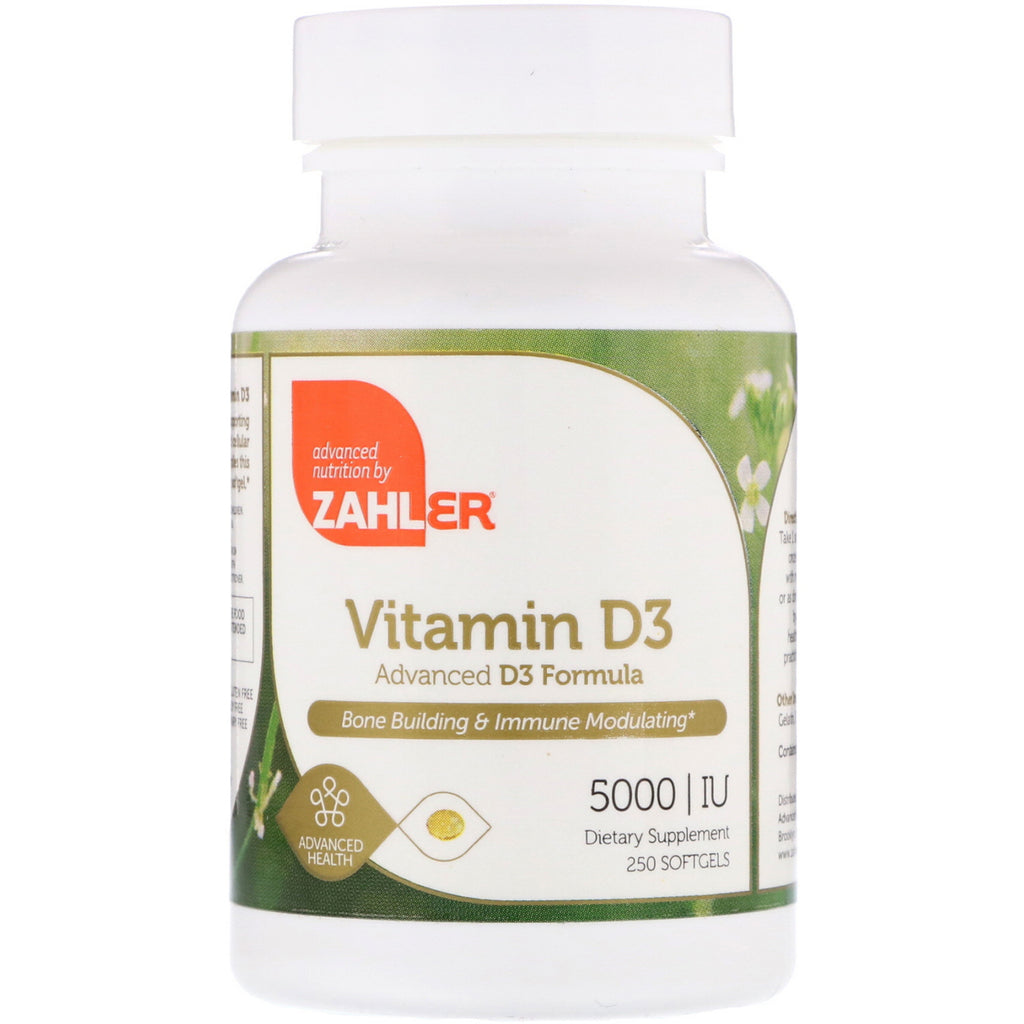 Zahler, vitamina D3, fórmula avanzada D3, 5000 UI, 250 cápsulas blandas