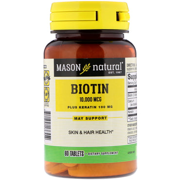 Mason Natural, Biotine Plus Kératine, 10 000 mcg, 60 comprimés