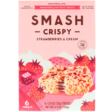 SmashMallow, Smash Crispy, fresas y crema, 6 golosinas, 33 g (1,15 oz) cada una