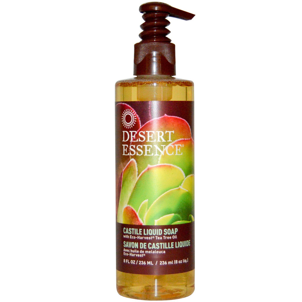 Desert Essence, カスティーリャ液体石鹸、エコハーベスト ティーツリー オイル配合、8 fl oz (236 ml)