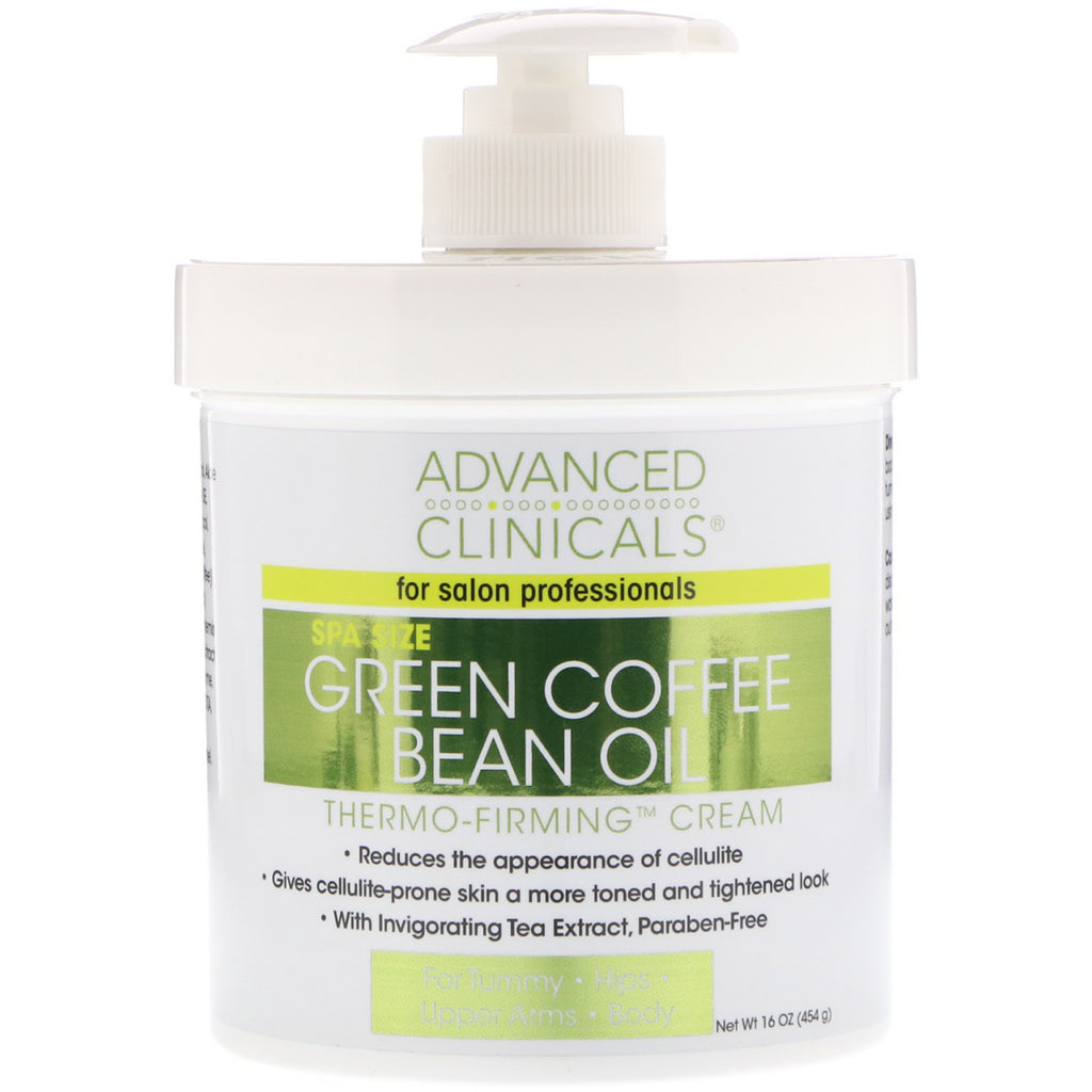 Advanced Clinicals, زيت حبوب القهوة الخضراء، كريم شد حراري، 16 أونصة (454 جم)