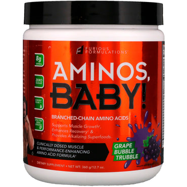 FURIOUS FORMULATIONS, Aminos Baby!, Branched-Chain Amino Acids, Grape Bubble Trubble, 12.7 oz (360 g)