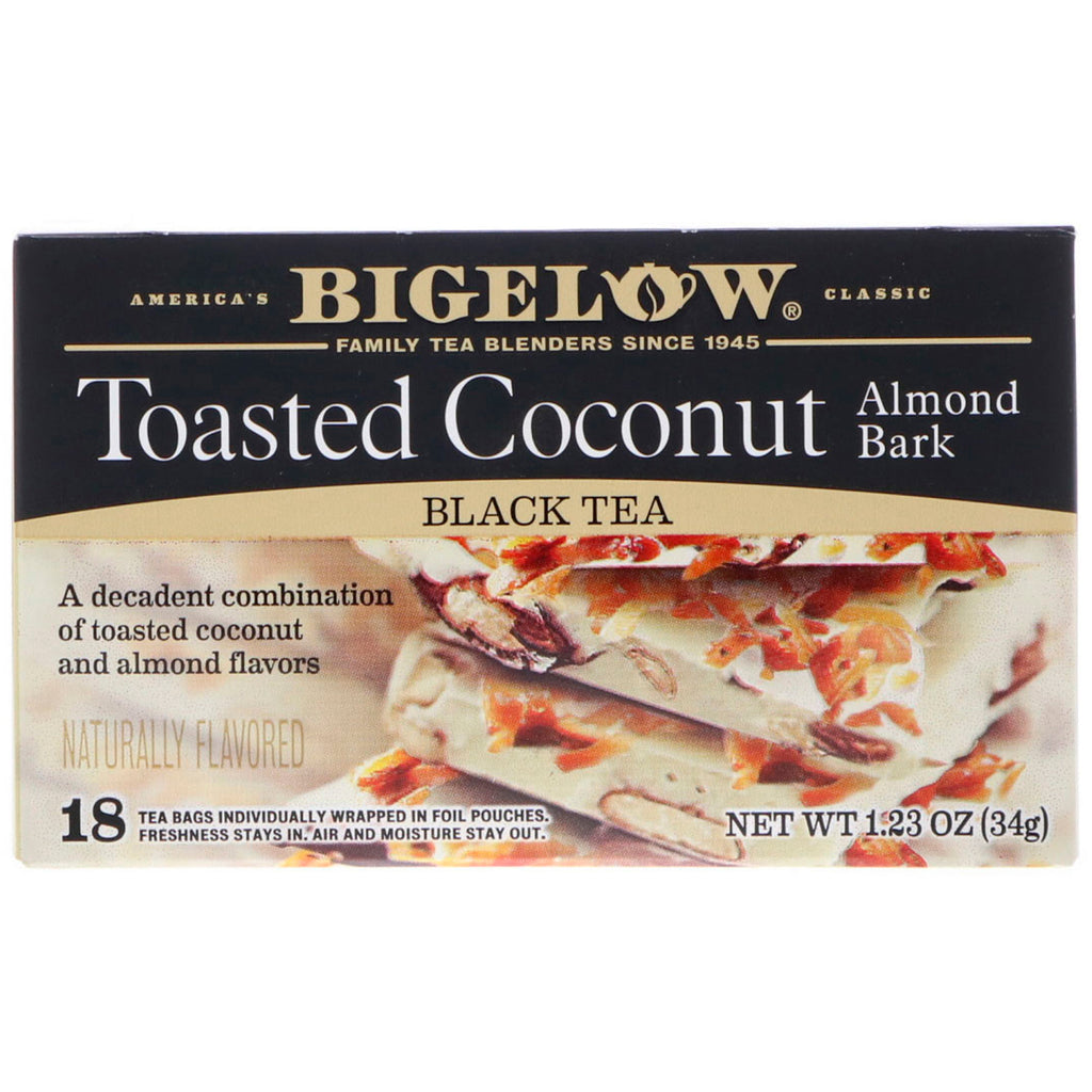 Bigelow, Black Tea, Toasted Coconut Almond Bark, 18 Tea Bags, 1.23 oz (34 g)