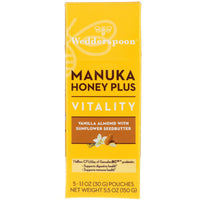 Wedderspoon, Manuka Honey Plus, Vitality, Vanilla Almond with Sunflower Seedbutter, 5 Pouches, 1.1 oz (30 g) Each