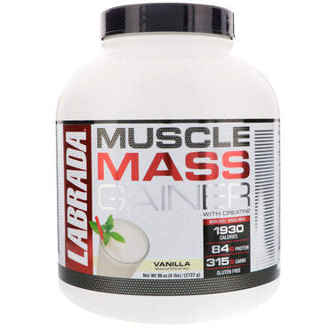 Labrada Nutrition, Ganhador de Massa Muscular com Creatina, Baunilha, 2722 g (6 lbs)