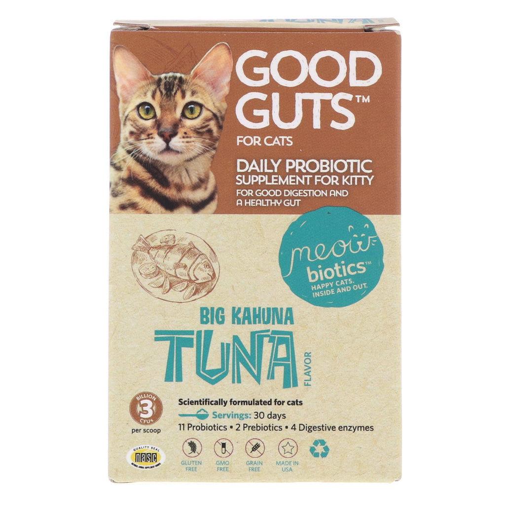 Fidobiotyki, Good Guts, Dla kotów, Duży tuńczyk Kahuna, 3 miliardy CFU, 0,5 uncji (15 g)