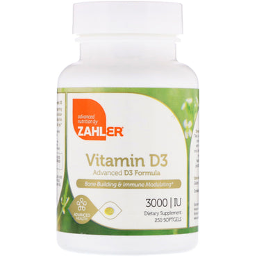 Zahler, vitamina d3, fórmula avanzada d3, 3000 iu, 250 cápsulas blandas