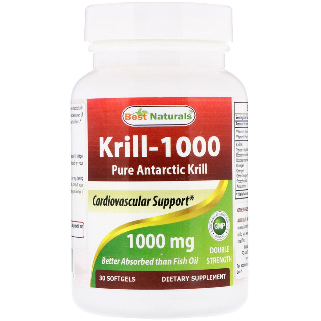 Best Naturals, Krill-1000, krill antártico puro, 1000 mg, 30 cápsulas blandas