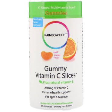 Regenbogenleichte, gummiartige Vitamin-C-Scheiben, würziger Orangengeschmack, 90 Gummibärchen