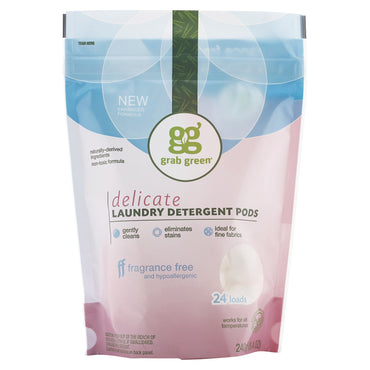 GrabGreen, Detergente en cápsulas para ropa delicada, sin fragancia, 24 cargas, 8,4 oz (240 g)