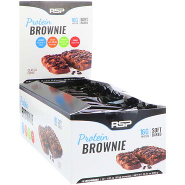 RSP Nutrition Protein Brownie Classic Fudge 12 قطعة براونيز 1.87 أونصة (53 جم) لكل قطعة