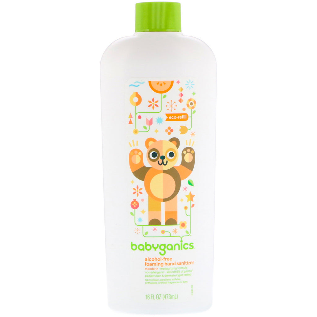 BabyGanics Dezinfectant pentru mâini cu spumă fără alcool Eco-Refill Mandarin 16 fl oz (473 ml)