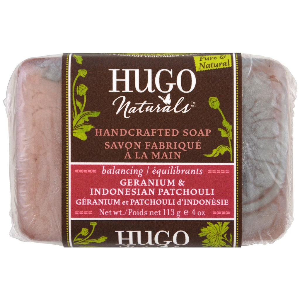 Hugo Naturals, håndlavet sæbe, geranium og indonesisk patchouli, 4 oz (113 g)