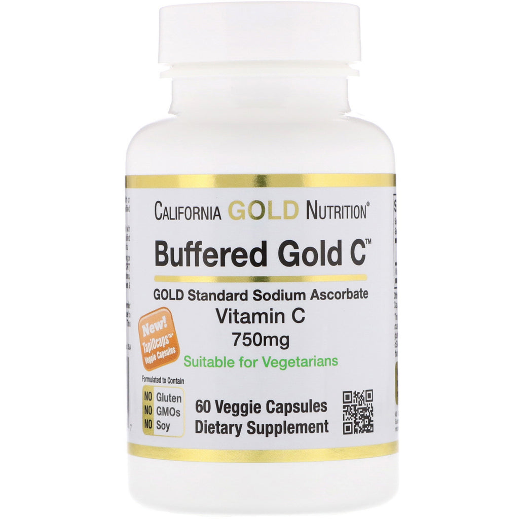 California Gold Nutrition, gebufferd goud C, niet-zure vitamine C, natriumascorbaat, 750 mg, 60 vegetarische capsules