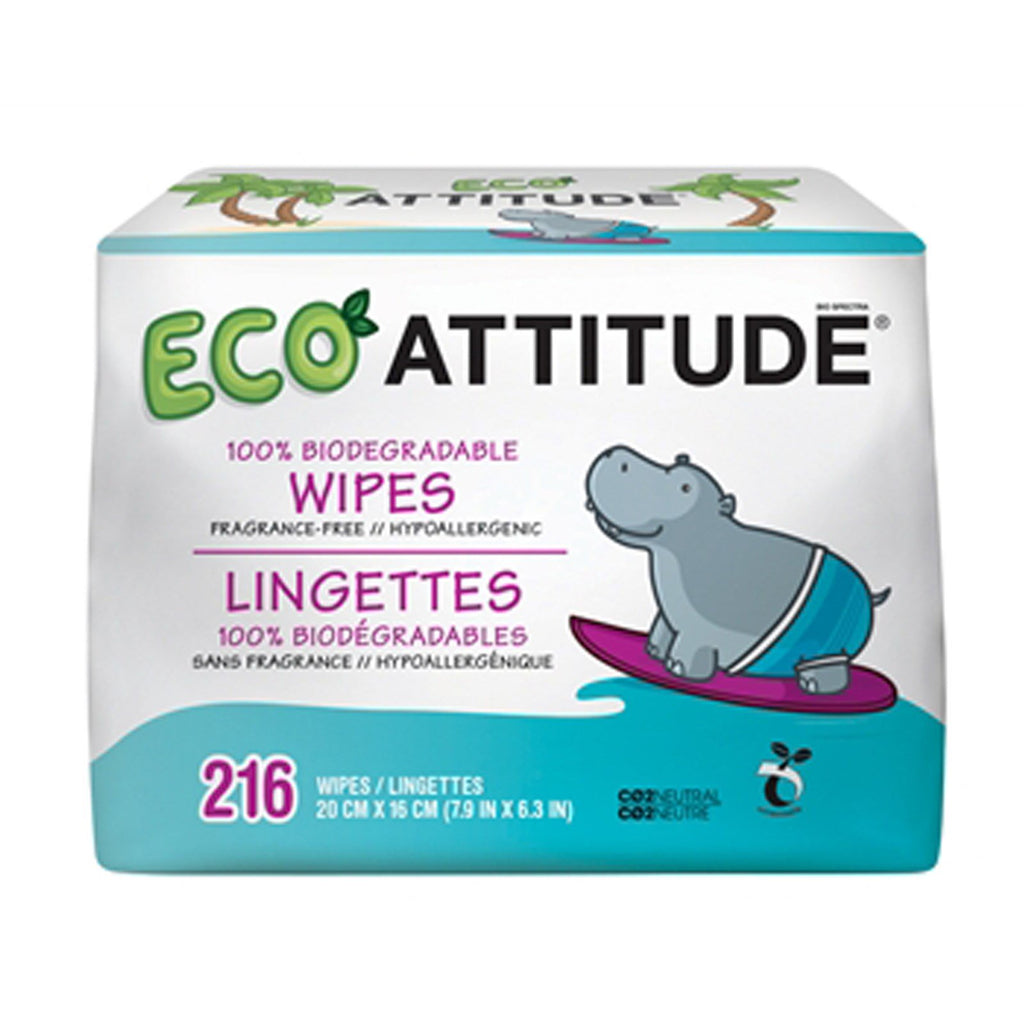 ATTITUDE, Lingettes Eco, Sans Parfum, 216 Lingettes