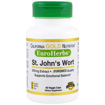 California Gold Nutrition, 세인트 존스 워트 추출물, EuroHerbs, 300 mg, 60 식물성 캡슐