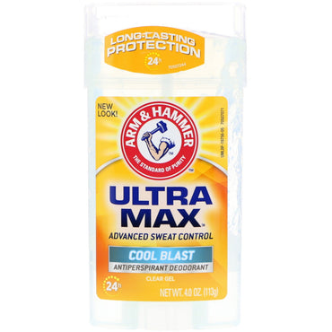 Arm & Hammer, UltraMax, Desodorante Antitranspirante em Gel Transparente, para Homens, Cool Blast, 113 g (4,0 oz)