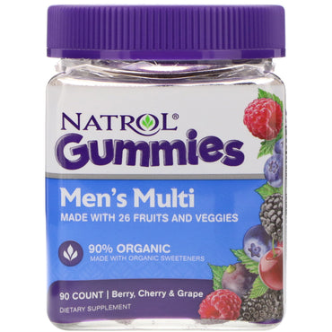 Natrol, Gummies, Men's Multi, Berry, Cherry & Grape, 90 Count