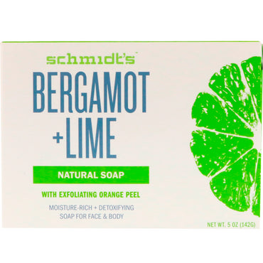 דאודורנט טבעי של שמידט, סבון טבעי, ברגמוט + ליים, 5 אונקיות (142 גרם)