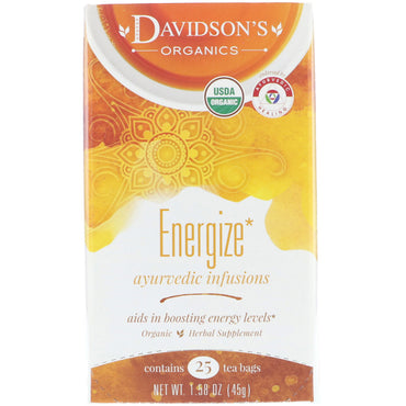 Davidson's Tea, infusiones ayurvédicas, Energize, 25 bolsitas de té, 1,58 oz (45 g)