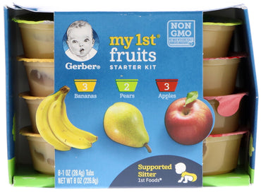 Gerber My 1st Fruits Starter Kit 1st Foods Banane Pere Mere 8 căzi de 1 oz (28,4 g) fiecare