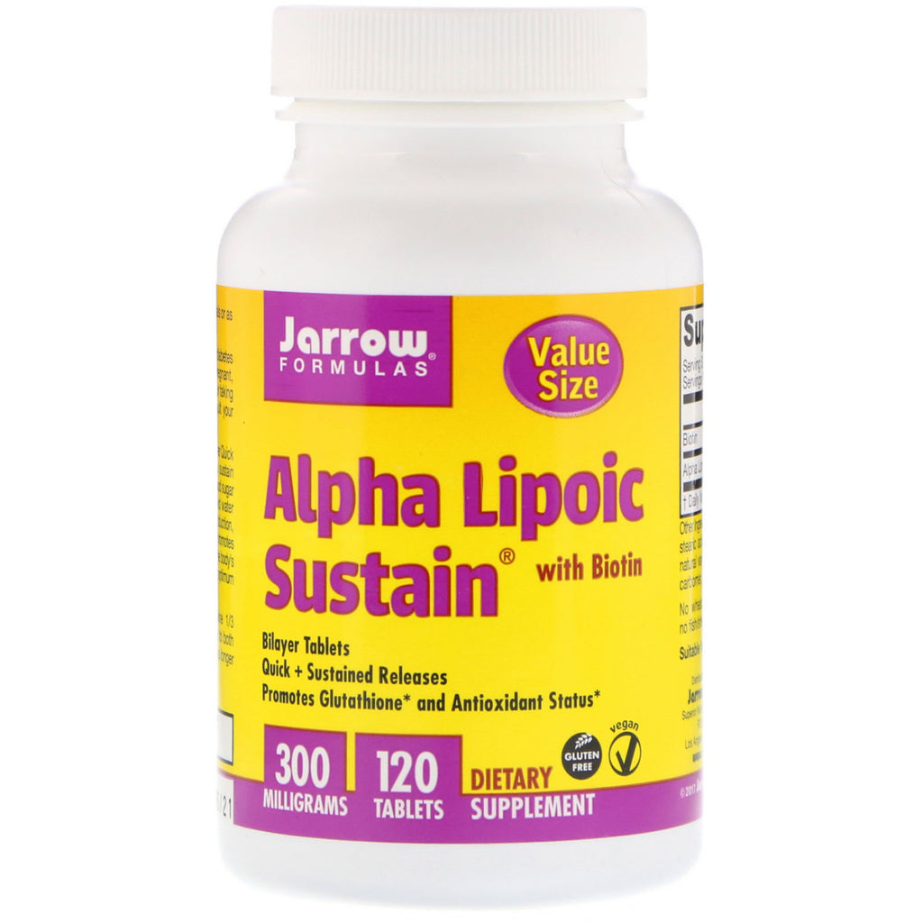 Jarrow Formulas, Alpha Lipoic Sustain, cu biotină, 300 mg, 120 tablete