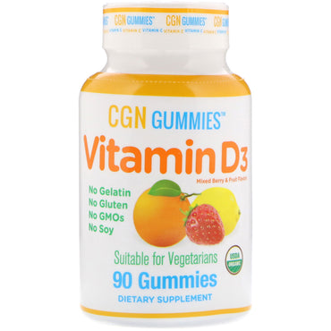 California Gold Nutrition, gommes à la vitamine D3, sans gélatine, sans gluten, saveurs mélangées de baies et de fruits, 90 gommes