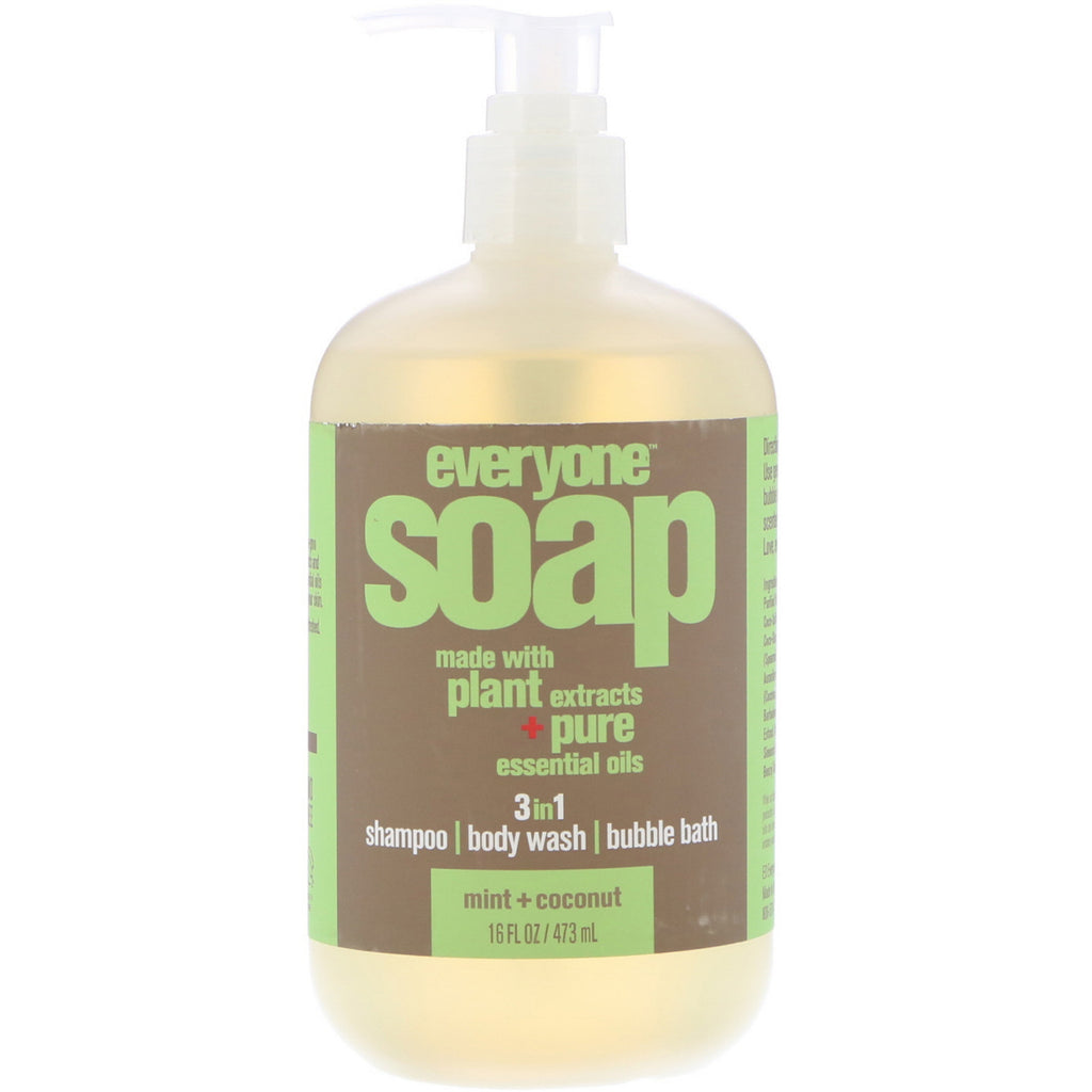 EO-produkter, Everyone Soap, 3 i 1, mynte + kokosnød, 16 fl oz (473 ml)