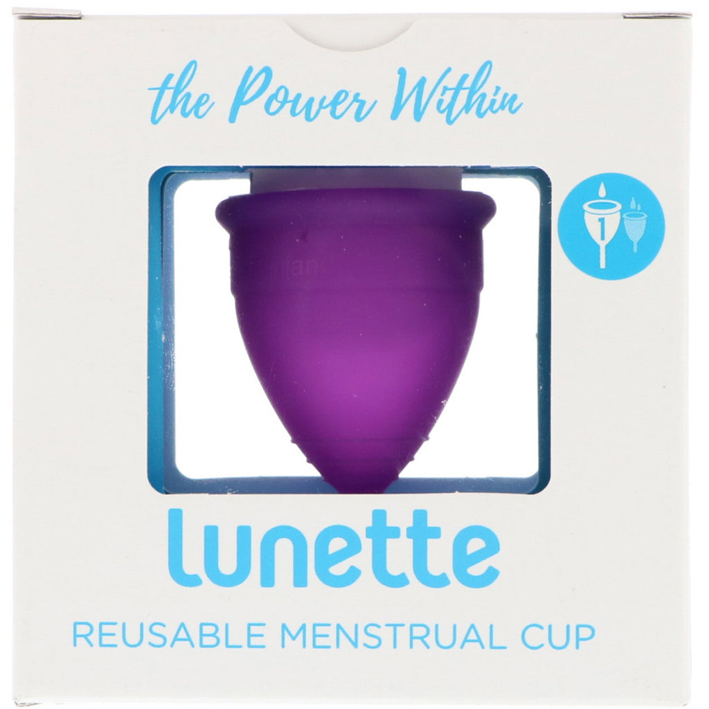 Luneta, kubeczek menstruacyjny wielokrotnego użytku, model 1, do lekkiego i normalnego przepływu, fioletowy, 1 filiżanka
