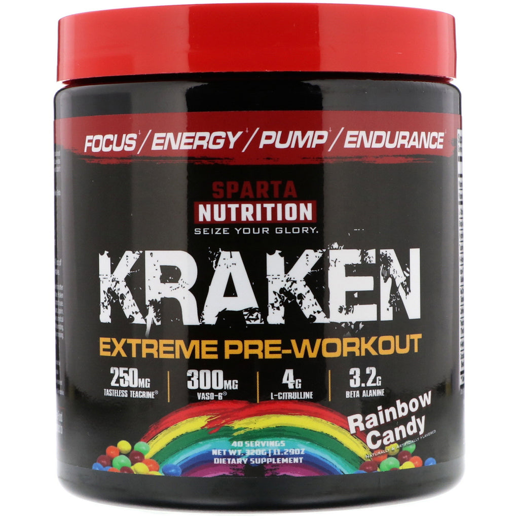 Sparta Nutrition, Preentrenamiento Kraken, Caramelo arcoíris, 320 g (11,29 oz)