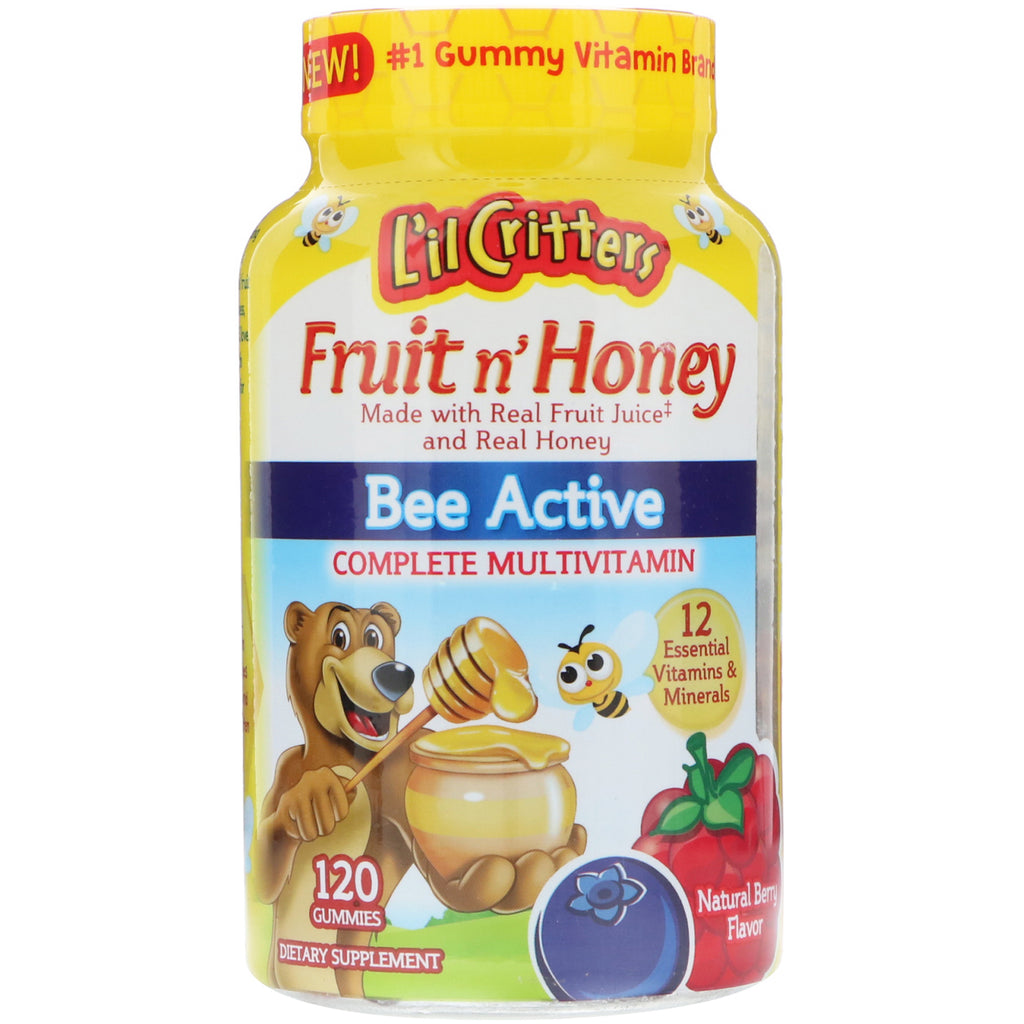L'il Critters, fructe și miere, activ pentru albine, multivitamine complete, aromă naturală de fructe de pădure, 120 de gume