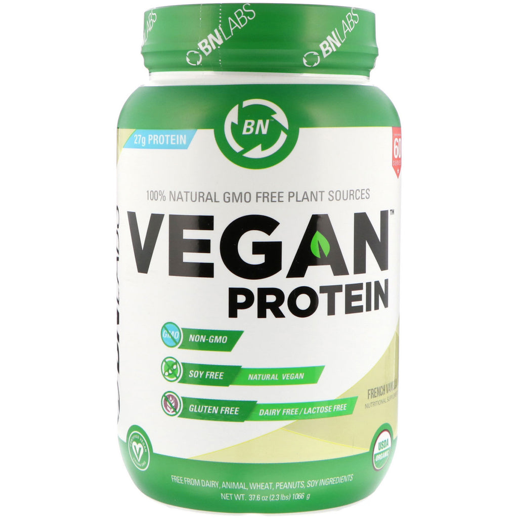 BN LABS, Proteína vegana, vainilla francesa, 2,3 lbs (1066 g)
