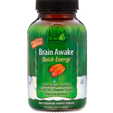 Irwin naturals, cerveau éveillé énergie rapide, 60 gélules liquides