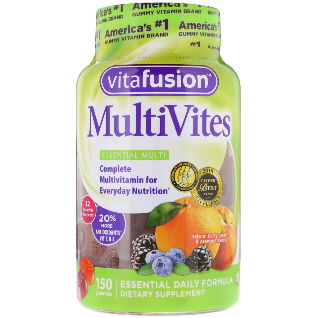 VitaFusion, MultiVites, Essential Multi, saveur naturelle de baies, de pêche et d'orange, 150 gommes