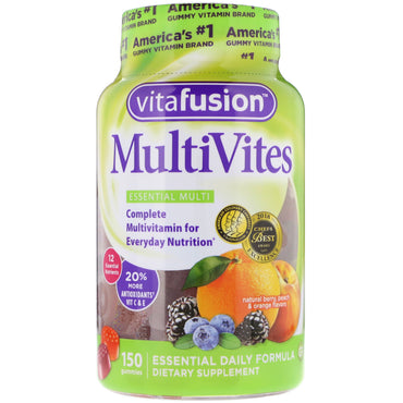 Vitafusion, multivites, multi essencial, sabor natural de frutas vermelhas, pêssego e laranja, 150 gomas