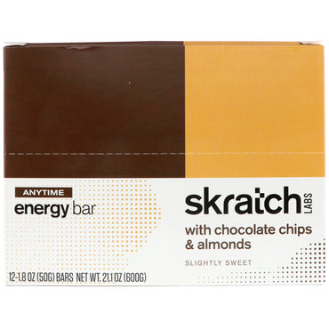 SKRATCH LABS Anytime Energy Bar رقائق الشوكولاتة واللوز، 12 قطعة، 1.80 أونصة (50 جم) لكل قطعة