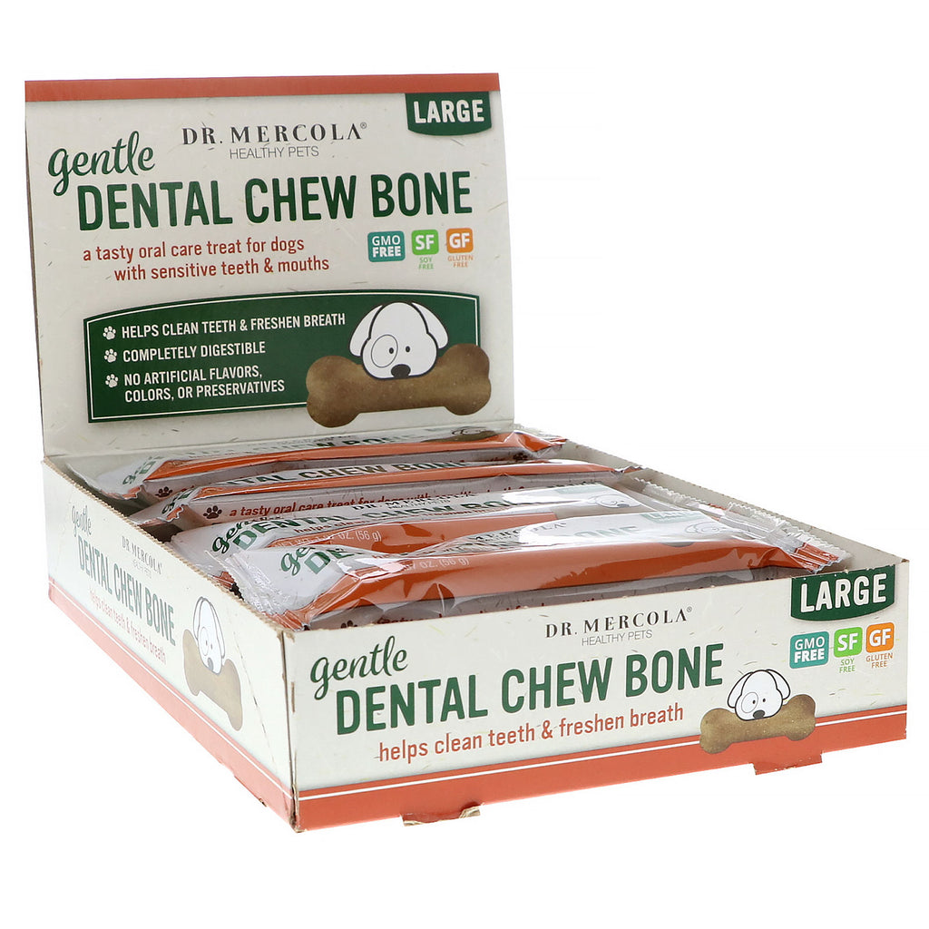 Dr. Mercola, Osso da masticare dentale delicato, grande, per cani, 12 ossa, 56 g (1,97 once) ciascuno