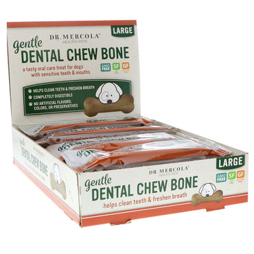 Dr. Mercola, Gentle Dental Chew Bone, Large, för hundar, 12 ben, 1,97 oz (56 g) styck
