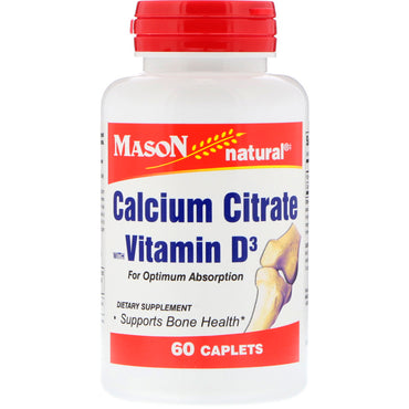 Mason Natural, Citrate de calcium avec vitamine D3, 60 caplets