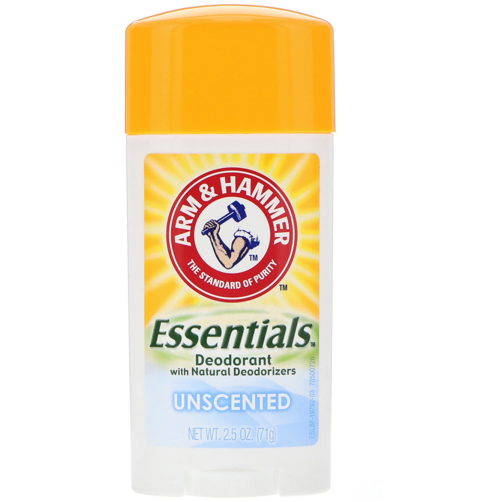 Arm & Hammer, Desodorante Natural Essentials, Para Homens e Mulheres, Sem Perfume, 71 g (2,5 oz)